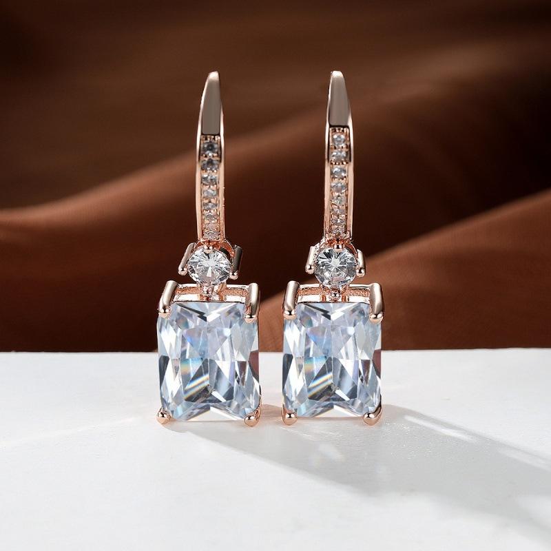 Wish explosive platinum micro-inlaid zircon square diamond quadrilateral stud earrings couple light luxury temperament jewelry