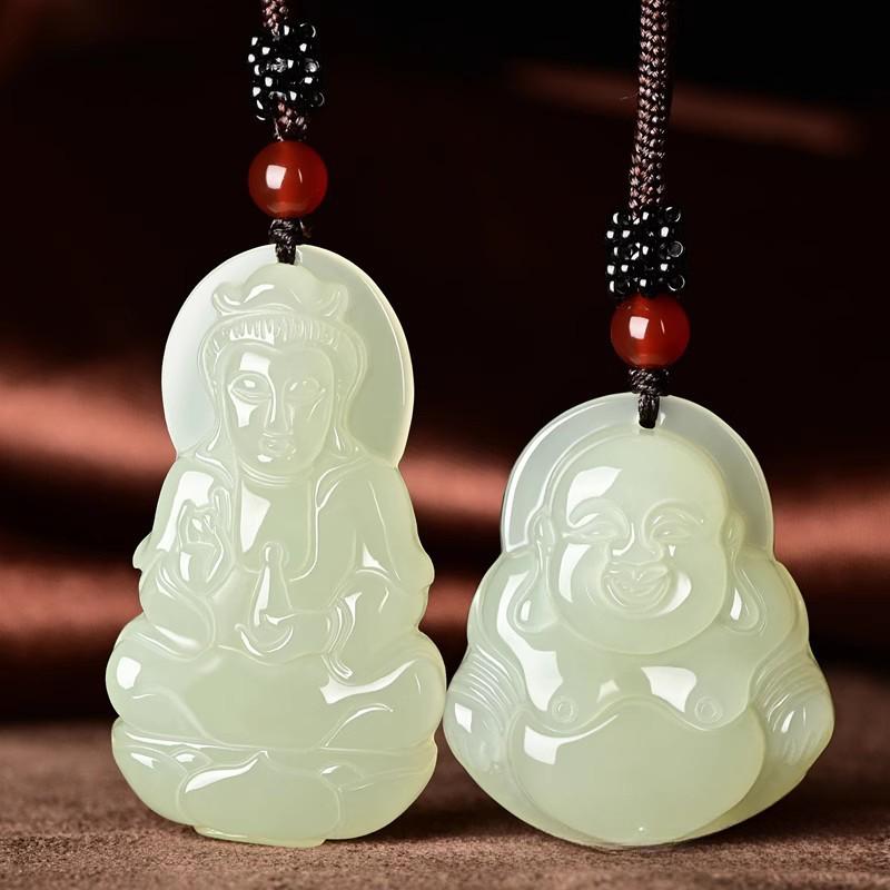 Afghanistan White Jade Unisex Maitreya & Guanyin Pendant 