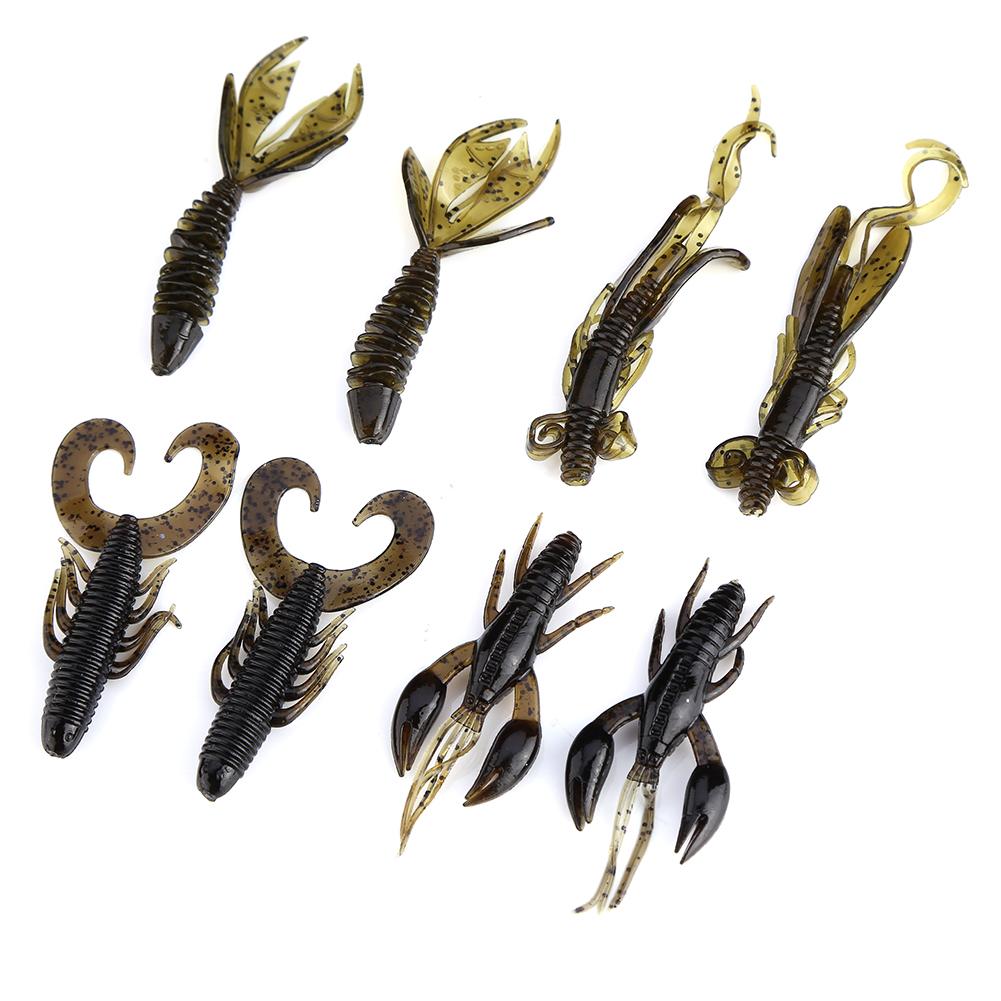 25pcs Soft Silicone Bait Worm Crawfish Shrimp Bass Pike Lure Fishing Tackle (Brown)