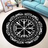 Pentagram sol Mønstret Rundt Teppe, Satan Djevelens Felle Teppe, Hvit på Svart Overnaturlig Rune teppe