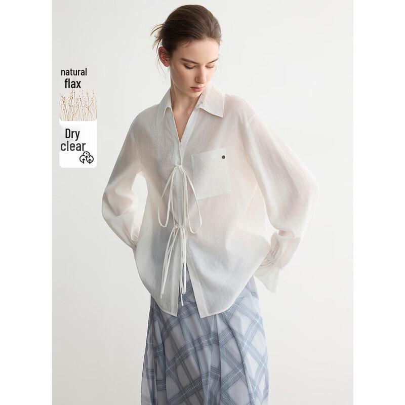 ELLE Women s Relaxed Fit Linen Blend Shirt M