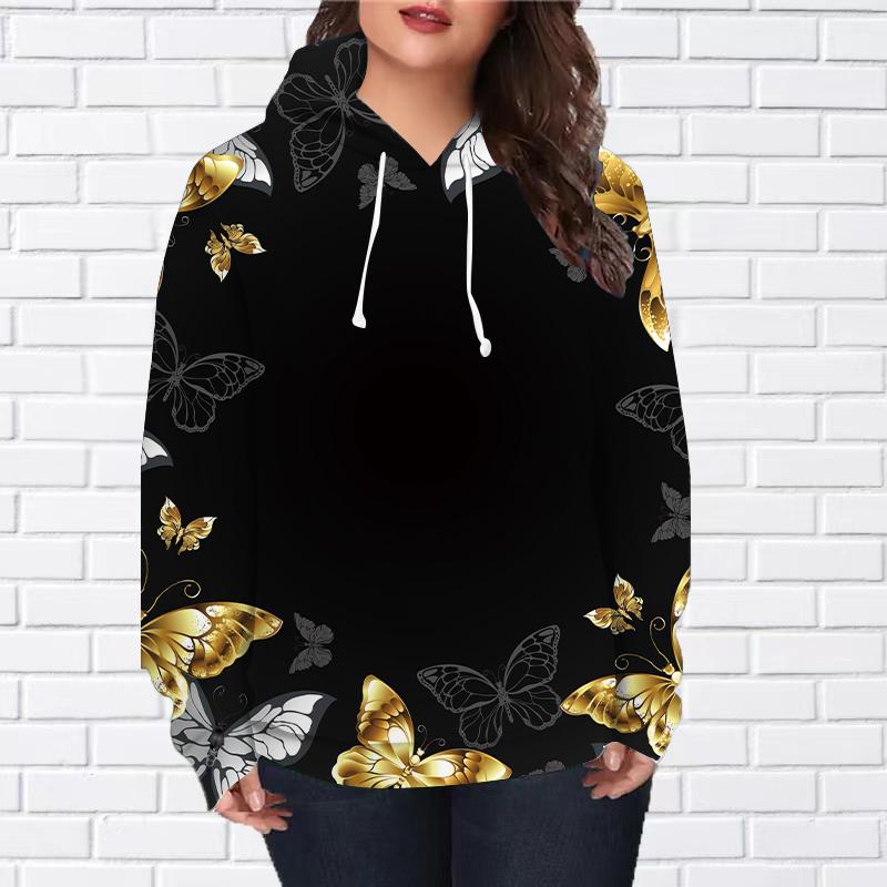 

Женская мода Волна Бабочка Принт Свободные Толстовки Топы Блузка Свитшот Повседневный Длинный Рукав Пуловер Топы 8XL золотой