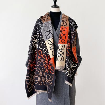 Autumn And Winter Line Pattern Scarf Women'S Warm Square Color Matching Imitation Cashmere Scarf Double-Sided Jacquard Air Conditioner Shawl