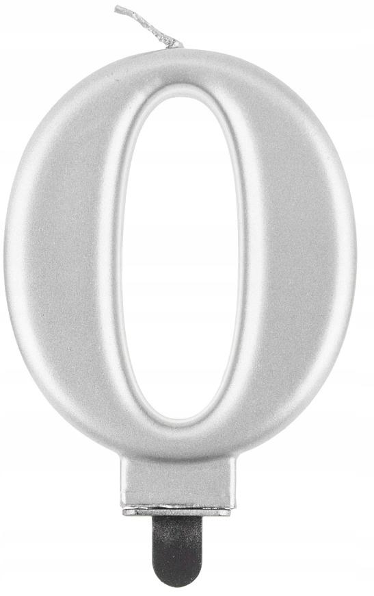 Number Candle 0, Metallic Silver, 8 , 1 Pc