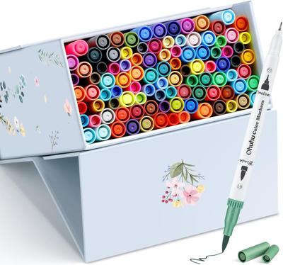 Ohuhu Art 100 Color Rotulador Pincel Extra Fino para Colorear Dibujos Arte Estuche de Almacenamiento Regalo de Navidad Marcadores, Rotuladores de Base Acuosa, Colores, Set, Tipo, Base Acuosa
