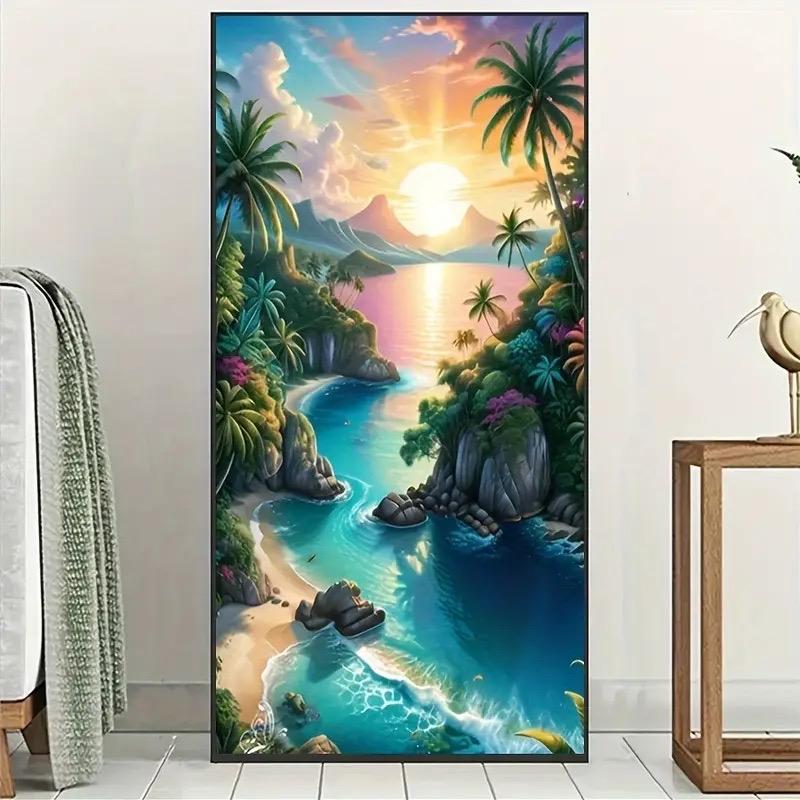 

Цветущие цветы DIY Мозаичная живопись Восход Водопад Пейзаж 5D Алмазная живопись Квадратный Круглый Страз Ручная работа Вышивка крестом Full Round 50x100CM