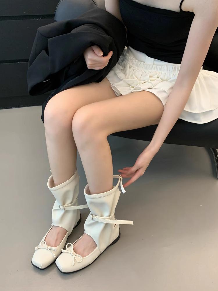 New summer bow fashion ballet pleated mid-tube boots niche design cool boots children