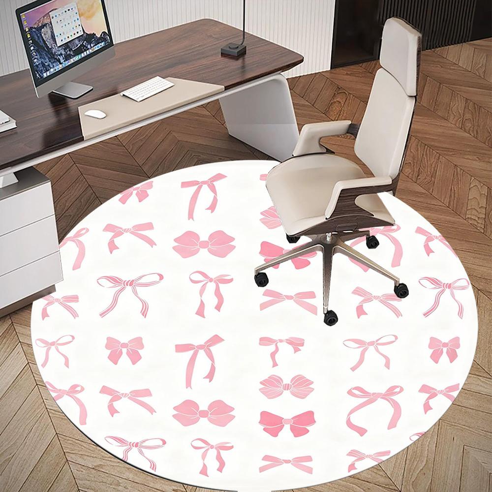 1PC Bow Pattern Round Chair Mat Area Rug - Non-Slip, Floor Mat for Office, Bedroom, and Indoor Decor -Gift D1127262