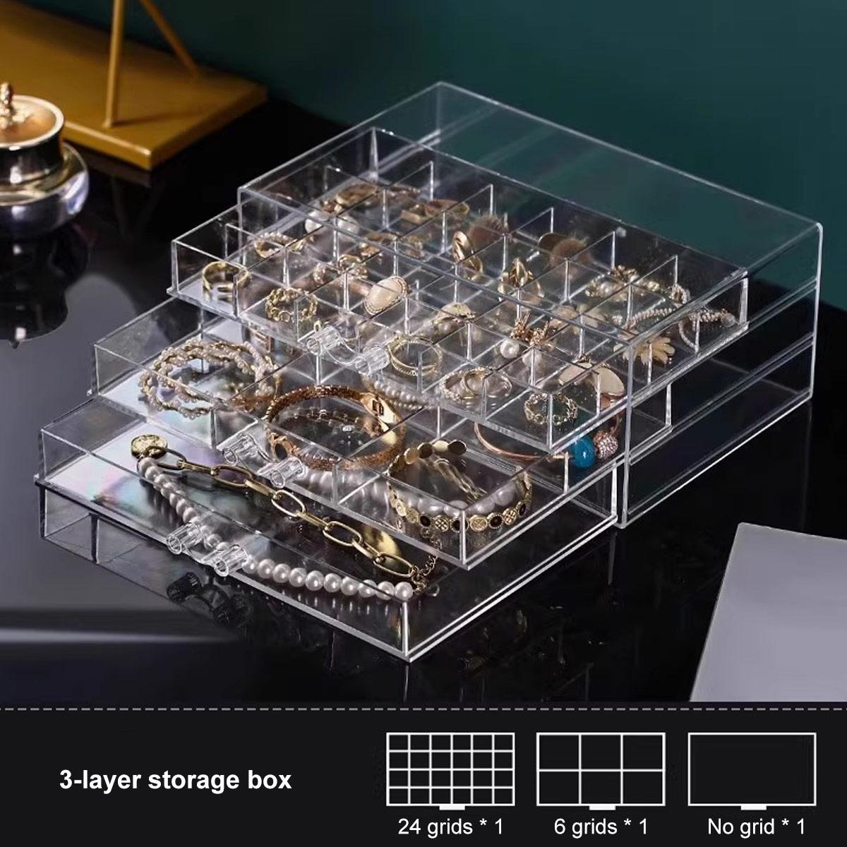 

1pc Jewelry drawer storage box, transparent display box, earring, ring, necklace organizing container with compartments