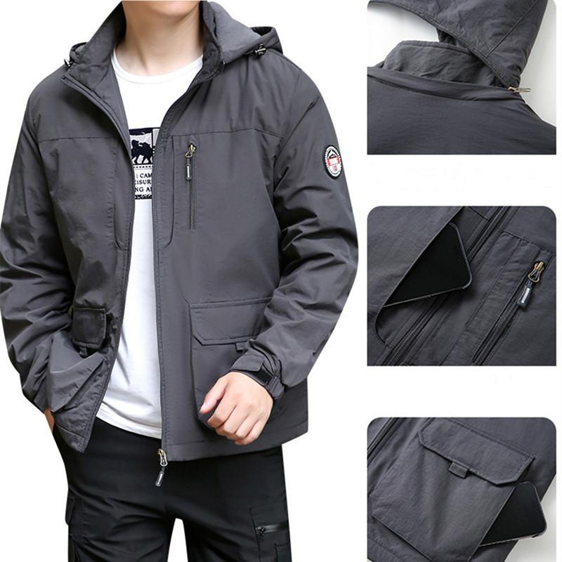 Outdoor Windbreak Jacket For Men Fleece Liner Warm Waterproof Hooded Jacket Multi Pocket Casual Jacket Coat Winter Male Clothing