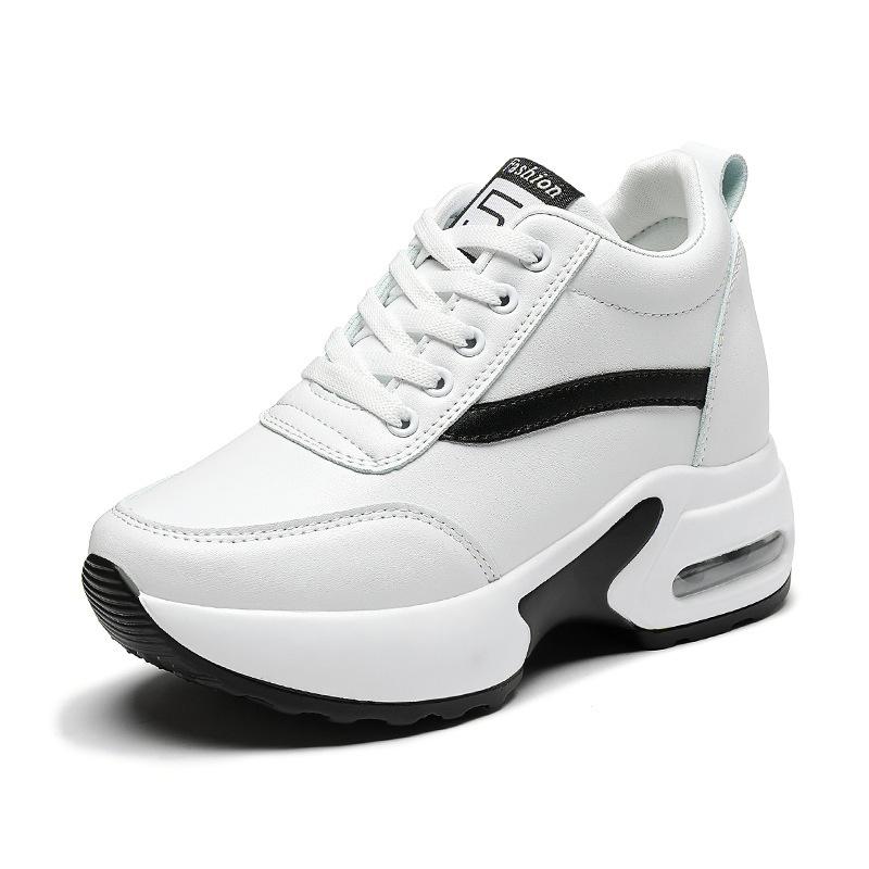 Inner heightening leather surface white shoes women's sports and leisure heightening shoes size 42 large size air cushion shock absorption