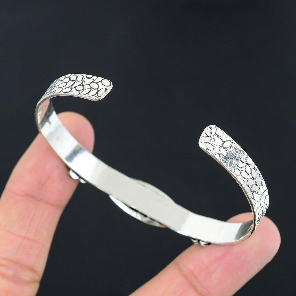 Daughters Day Sale 925 Silver Rose Quartz Gemstone Flower Boho Bangle Jewelry