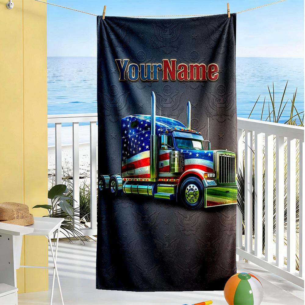 Kw Heavy Trucks Customized Name Beach Towel Super Soft & Absorbent Ideal for Travel Outdoor Swim Pool Yoga Surf Camping Hiking Gym Gift Holiday
