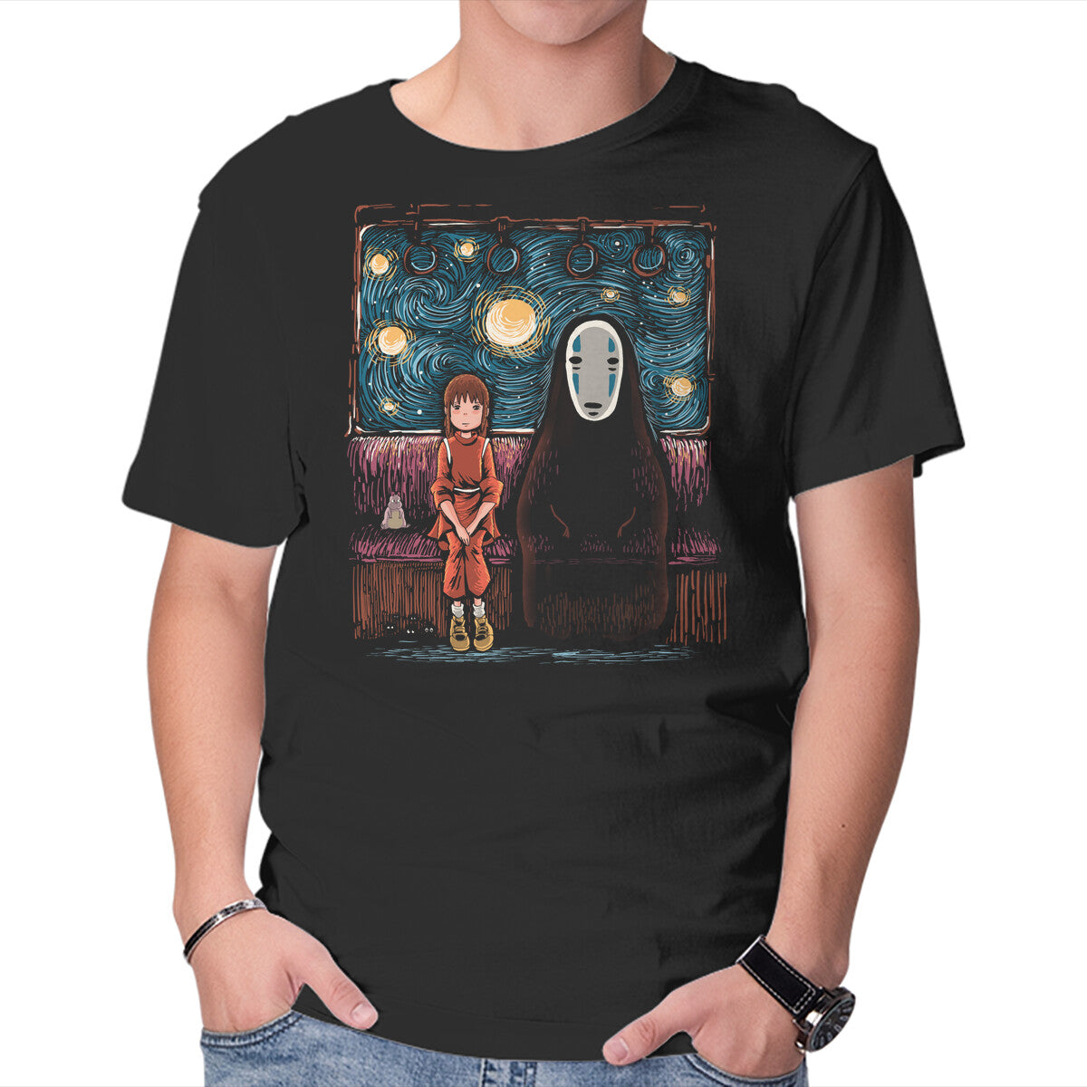 Unisex Crew Neck T-Shirt Starry Train Graphic Short Sleeve Casual Tee XXXXL