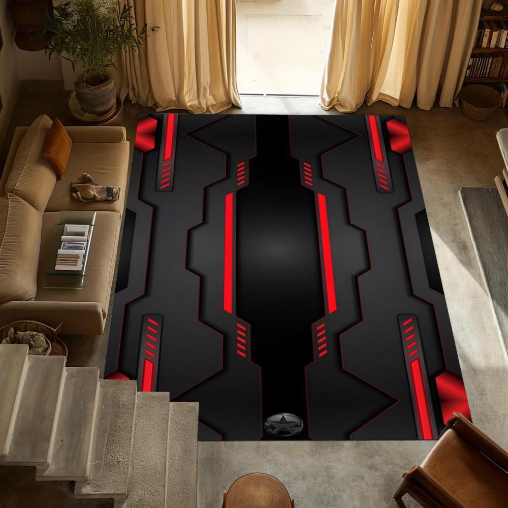 

Cool Neon Hexagon Gamer Rug – Black & Red Non-Slip Washable Mat for Entryway, Hallway, Kitchen or Living Room 40x60cm