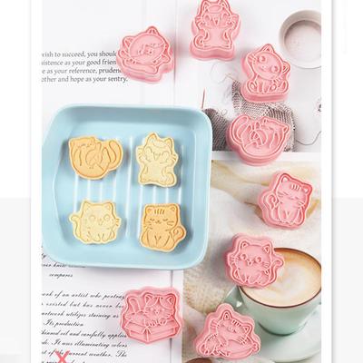 8Pcs Cat Cookie Mold Set Cartoon Cat Claw Fish Bone Shape Cookie Stamp Fondant Cake Decoration Tools 3D Hand Pressure Plastic