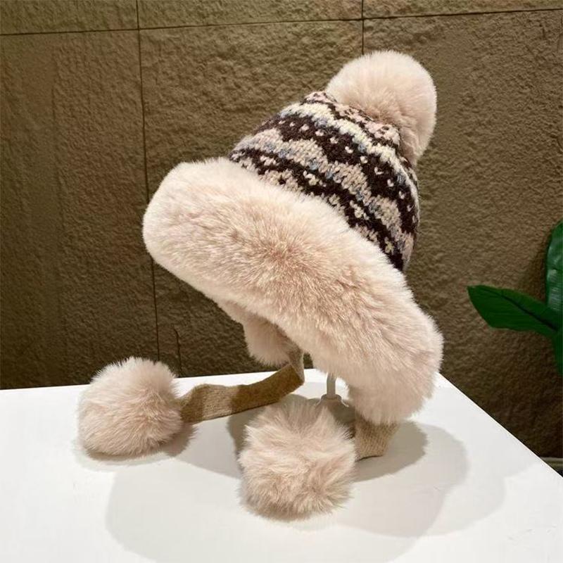 

Winter New Style Plus Velvet Thick Warm Wool Ball Knitted Hat Outdoor Cycling Ear Protection Cold-proof Hat Mountaineering Scarf чорний