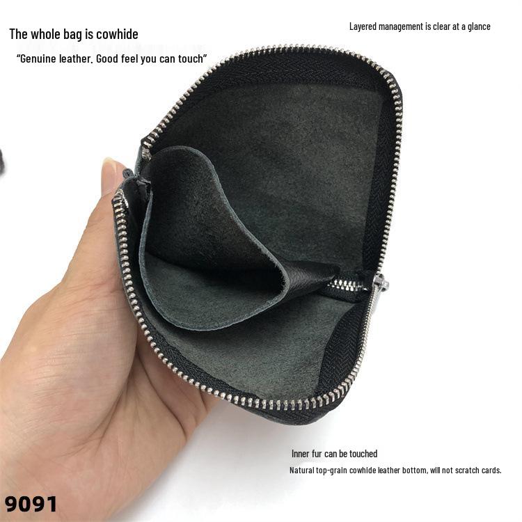 Genuine Leather Zipper Coin Purse & Card Holder with Key Ring