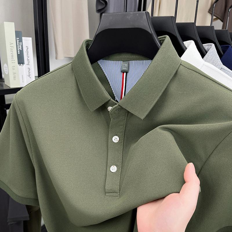 T-Shirt Men'S Business Casual Top Short Sleeve Medium Loose Large Size Solid Color Bottom Polo Shirt