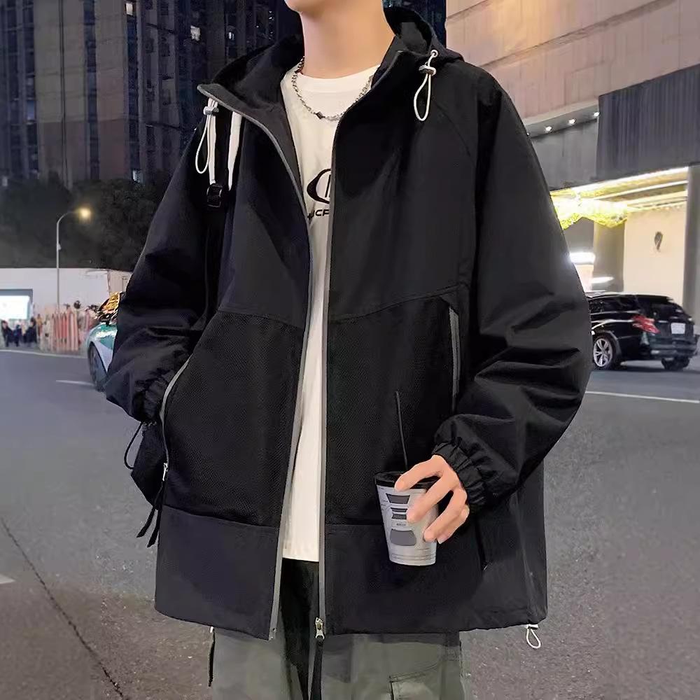 Black Charge Jacket for Men's Spring and Autumn New Loose Large Size Fat Man's Clothes Handsome Clip