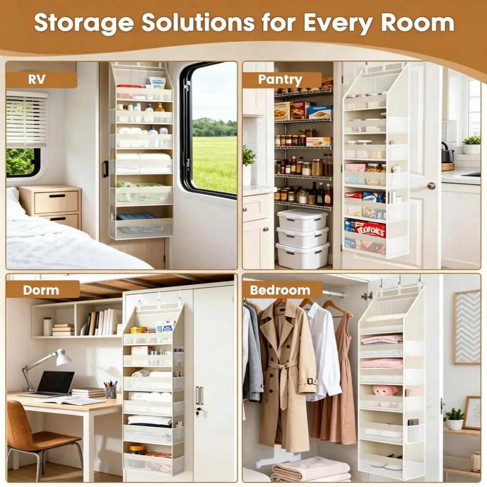 Criusia Over The Door Organizer, 6-Shelf Closet Hanging Storage with 13 Mesh Pockets, Capacity Behind The Door Storage