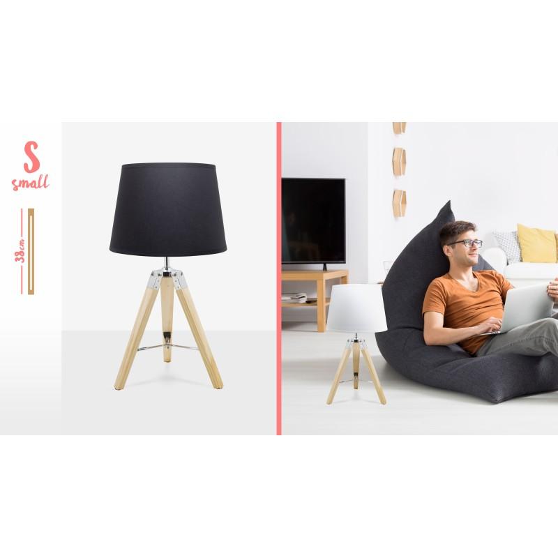 Lett - Trépied Bois 65 Cm - Lampe De Table - Design Contemporain - Pied En Pin Naturel - Abat-jour Coton