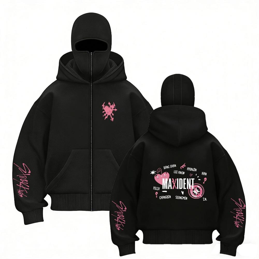 Stray Kids Europa Konzertbereich Harajuku Aufdruck Doppelhut Reißverschluss Pullover Unisex Mantel