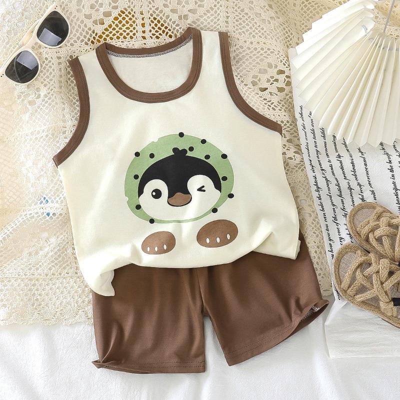 2Pcs/Set Cotton T-shirts Shorts Tank Top Boys Girls Sleeveless Children Sets Kids Clothes Vest Suit Summer Children Clothing Baby