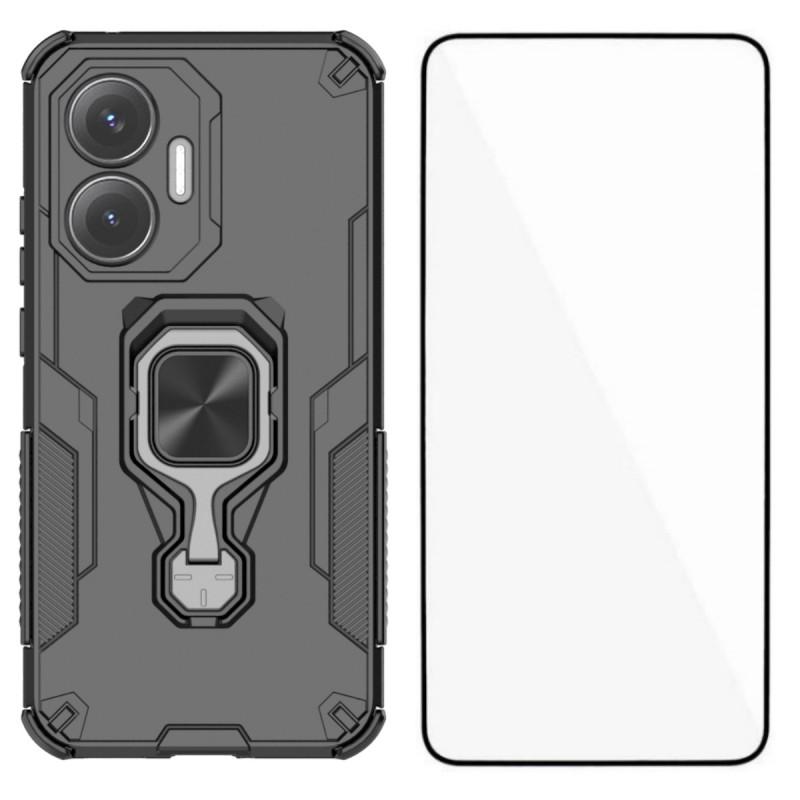 For Xiaomi Poco F7 5G/Redmi Turbo 4 Pro 5G Phone Case WANLONFENG PC TPU Back Cover Kickstand with Tempered Glass