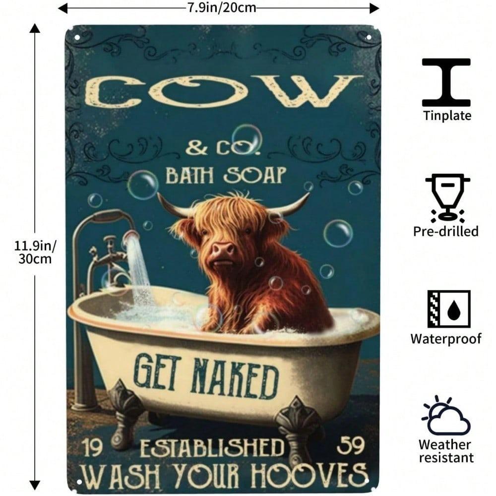 Vintage Highland Cow Metal Sign Farmhouse Wall Decor Kitchen Bar Garage