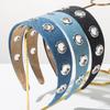 Fashionable Denim Fabric Wide-brimmed Hairband for Women, Simple and Versatile, with Elegant Metal Eyelet Hair Accessory.