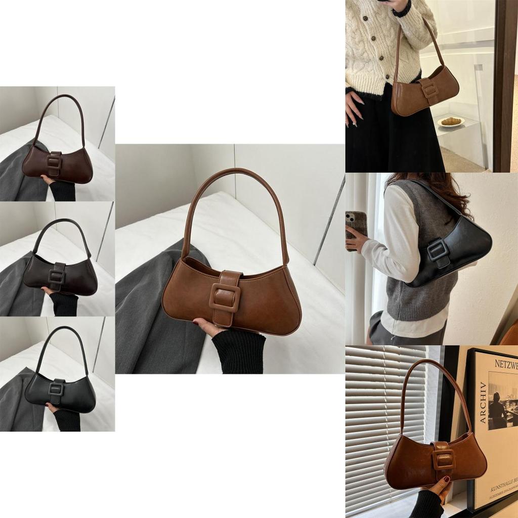 Chic Street Style Shoulder Bag For Women In Solid Black Or Brown Perfect For Daily Use