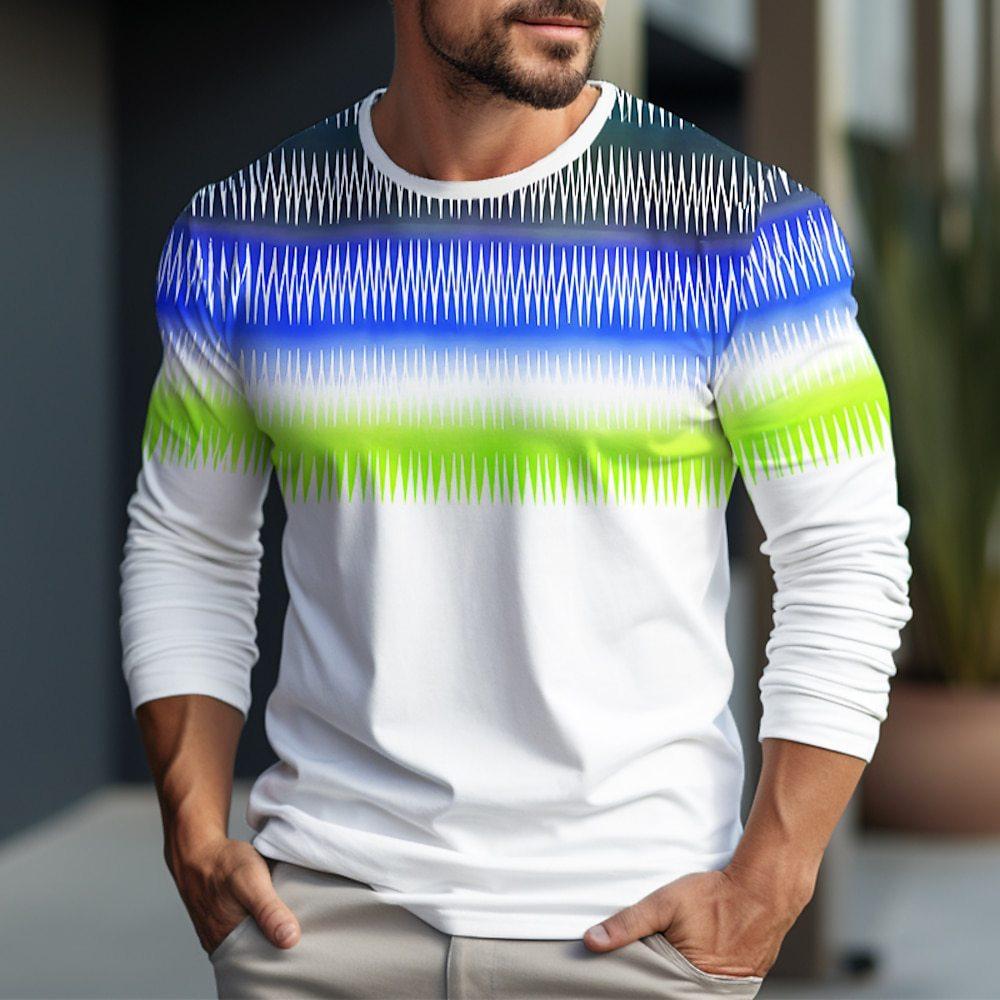 

Весенне-осенний топ с круглым вырезом, 3D-принтом в стиле колор-блок, модные повседневные красочные мужские футболки с длинным рукавом S