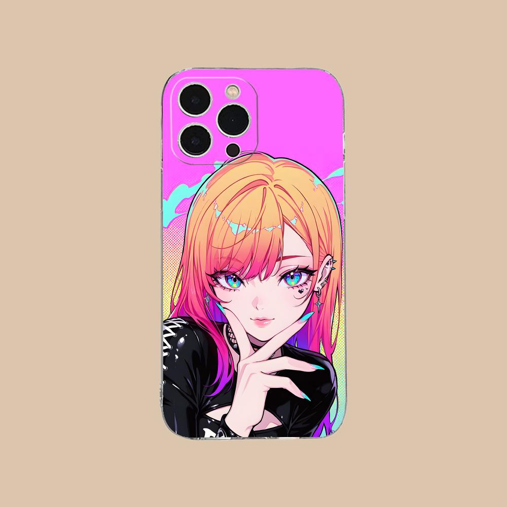 Anime Punk Girl Phone Case for iPhone 16 15 14 13 12 11 X XR XS 8 6 Pro Max Plus Mini Clear Colour Protective Cover Cellphones