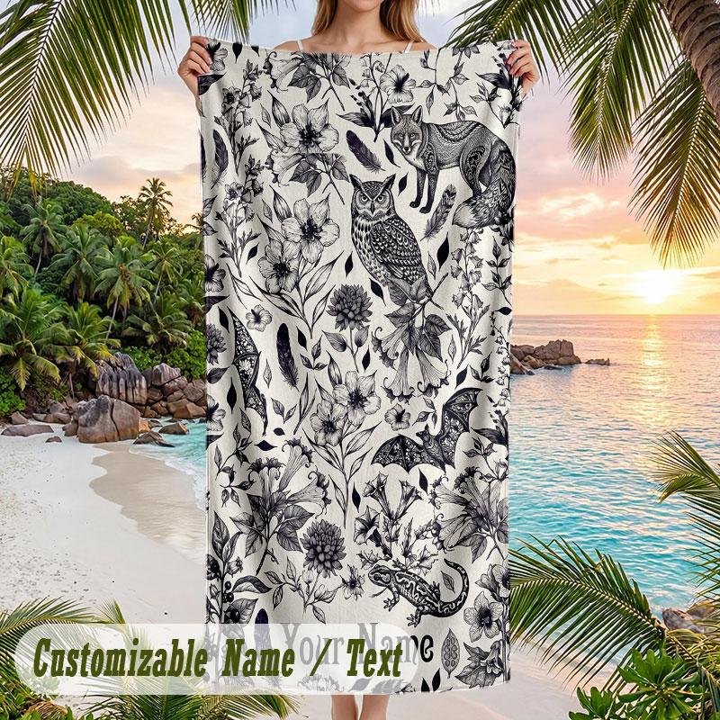 Wild Animal Safari Journal Theme Quick Dry Beach Towel Custom Name Text Print Large Sand Resistant Towel Beach Vacation