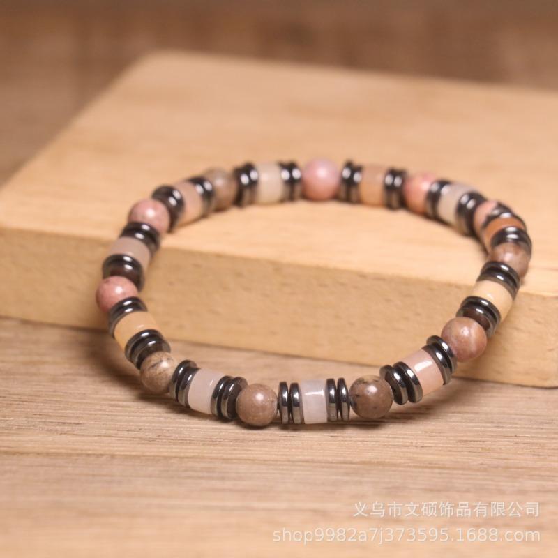 Rodonit Hematit Pärlarmband – Jordnära Boho Smycken, Gåva för Emotionell Balans för Män Kvinnor