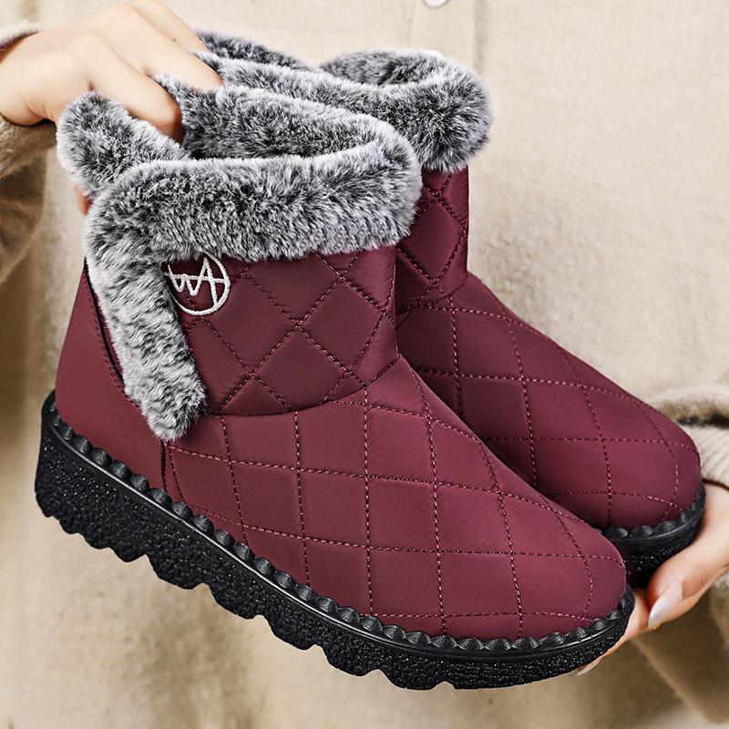 Women's PU Leather Snow Boots Autumn and Winter-Mid-calf Thickened Warm Lined Warm Comfortable Waterproof Fleece Boots