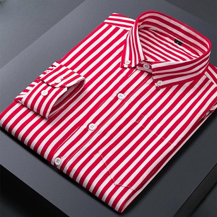 Men's Striped Shirts Formale Casual Printed Plaid Shirt Long Sleeve Slim Fit Botton Down Male Office Business Dress Shirt M-5XL