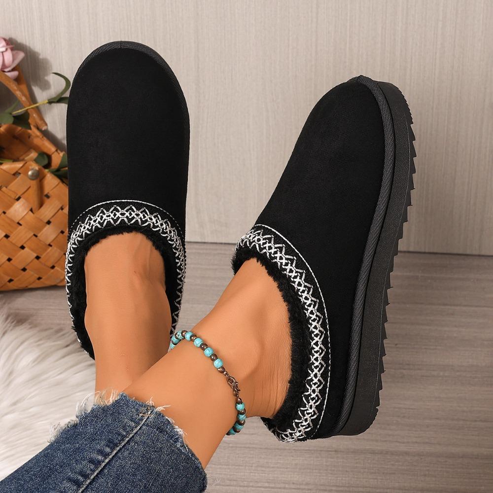 Snow Boots Women Winter New Cashmere Warm Thick Soles Without Heel-covered Hair Half Slipper Cotton Shoes Cashmere Warm Boots