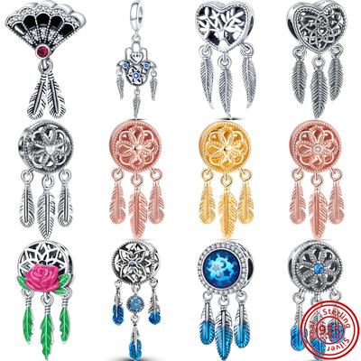 S925 Sterling Silver Dream Catcher Series Feather Exquisite Pendant DIY Beads Fit Original Charms Bracelet Women Jewelry