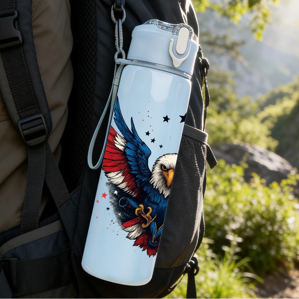 1PC Eagle Patriotic Bird 750ml Color Plastic Sports Water Bottle Leakproof Flip Straw Lid Suitable for Sports Office Home Use