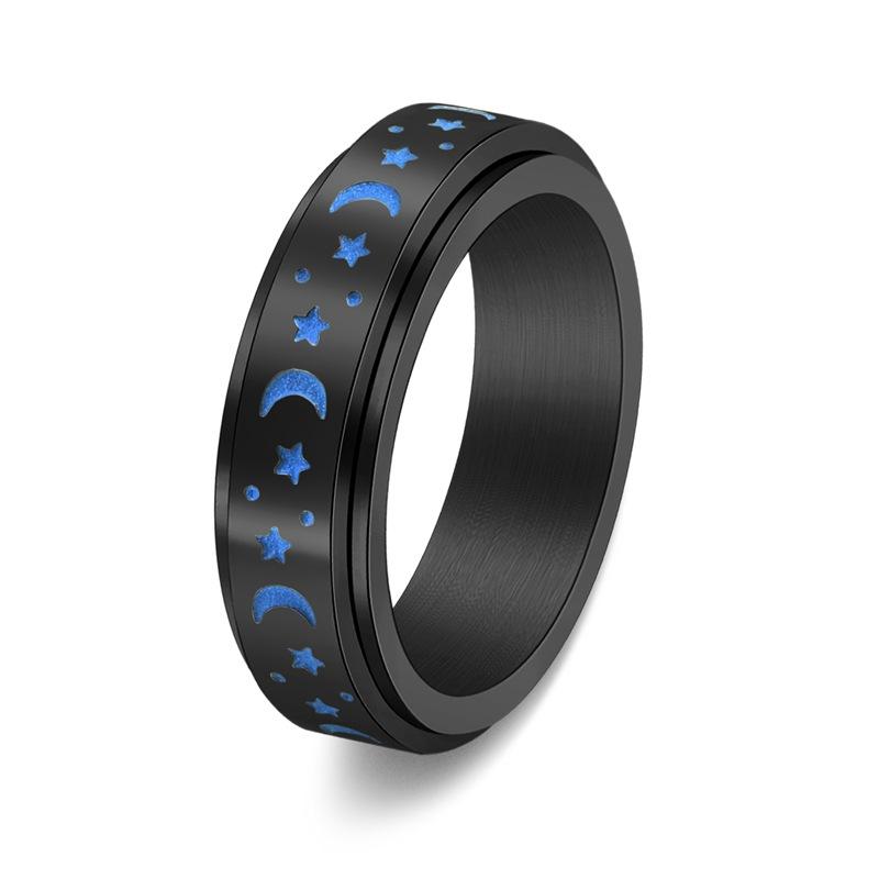 Star Moon Glowing Rotatable Ring Stainless Steel Elegant Women Finger Jewelry