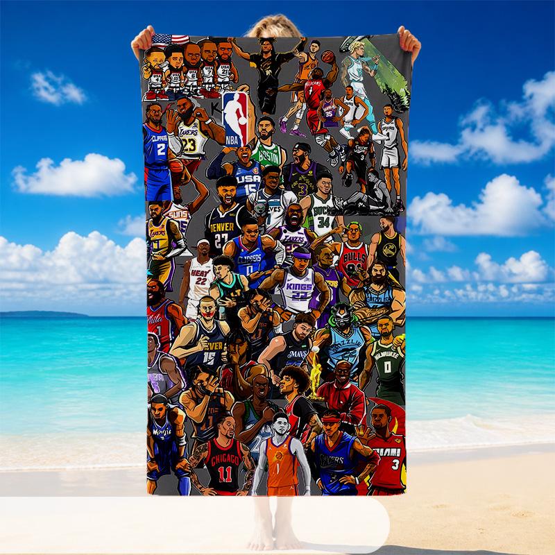 Quick Dry Beach Towel Basketball Pattern, Lightweight Absorbent Towel for Pool Beach Vacation Use