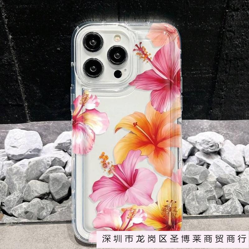 Color Fuso Flower Is Suitable for Apple 16promax Mobile Phone Case 15plus Transparent 14 Advanced 13 Airbag 12 Europe and America