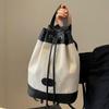 Fashion Designer Patchwork Bucket Bag for Women Drawstring Canvas Backpacks Girls Large Capacity School Shoulder Bags Handbags CLE