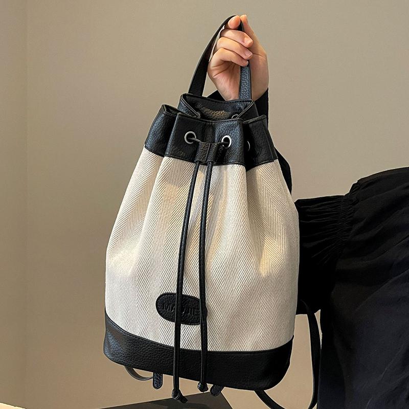 Fashion Designer Patchwork Bucket Bag for Women Drawstring Canvas Backpacks Girls Large Capacity School Shoulder Bags Handbags CLE