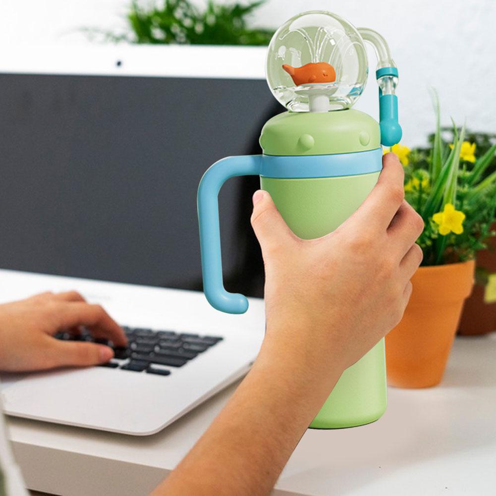 Stainless Steel Whale Fountain Tumbler with Handle Whale Cup with Straw Whale Squirt Water Cup Creative Gift