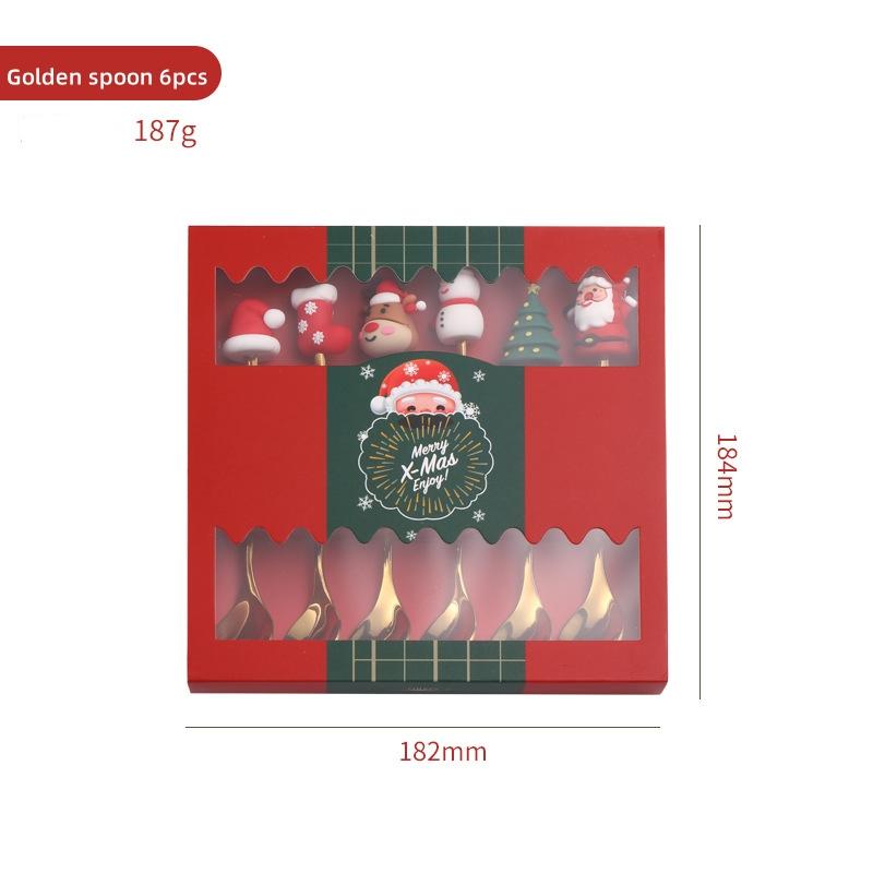 6/4PCS Christmas Gift Glod Silver Spoon Fork Set Elk Christmas Tree Decoration Dessert Scoop Fruit Fork Coffee Spoon Cutlery Set