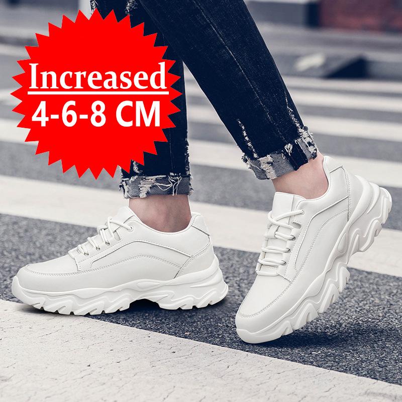 Men Genuine Leather Sneakers Elevator Shoes Invisible Breathable Heightening Shoes 6/8CM Men Casual Sneakers Board Tennis Shoes