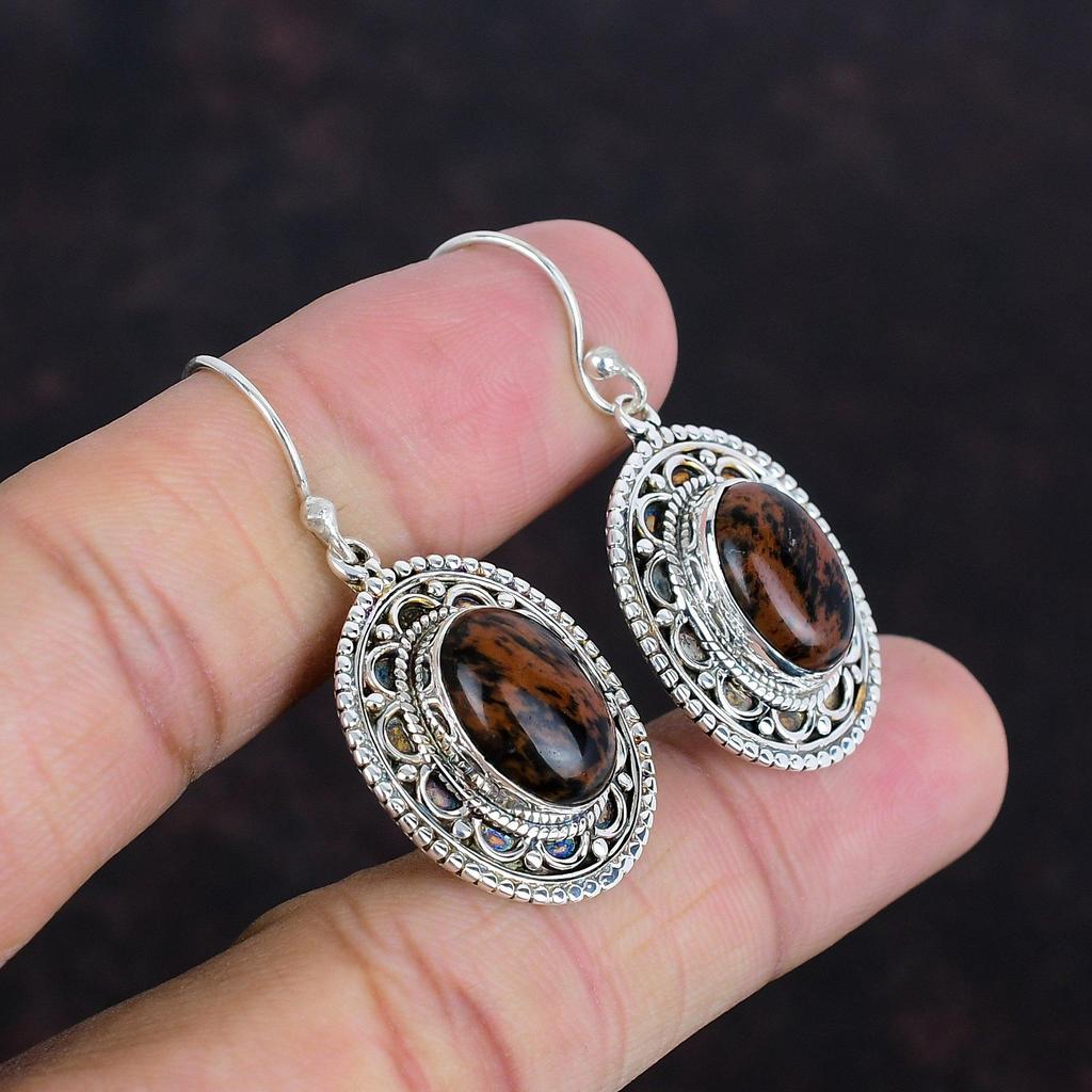 Mahogany Obsidian Earring Unique Vintage Earring Original Gemstone Handmade Earring 925 Sterling Silver Earring Dainty Jewelry Gifts For Her